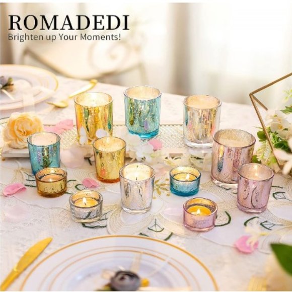 6 pc / 3 sizes - Silver Mercury Glass Tealight / Votive Candle Holder Set - Picture 6 of 9